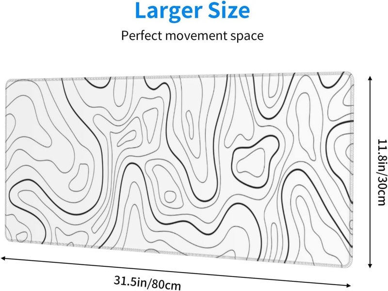 Brecoy White Mouse Pad Large XL Gaming Mouse Pad for Desk Topographic Mouse Pad Desk Pad Gaming Mouse Pad White Desk Mat Extended Black and White White Topo Mousepad White Topographic Mouse Pad Full Size - Image 2